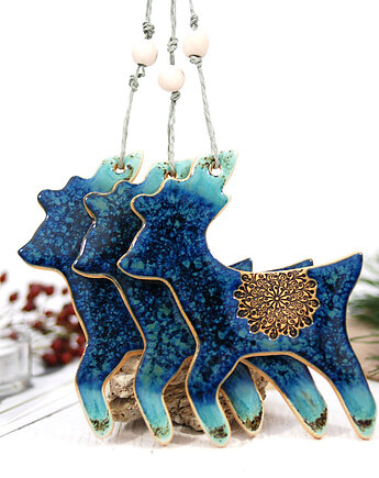 Duży ceramiczny renifer - ozdoba choinkowa, 10FingersArt