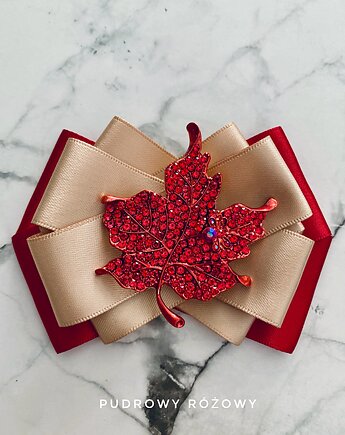Brosza z unikatowym liściem z czerwonych kryształków  Liść, Pudrowy Różowy