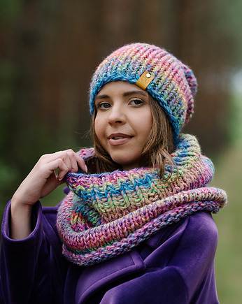 MAXCOLOR Komplet zimowy czapka i komin "cukierek", sploteka