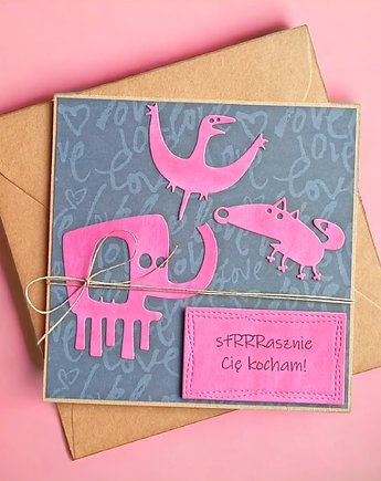 Strasznie Cię kocham - nietypowa kartka walentynkowa, halloweenowa, bez okazji, kaktusia