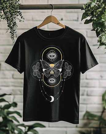Koszulka - Święta geometria - Oko boga - Motyle z gwiezdnym ornamentem, Black Sapphire Art