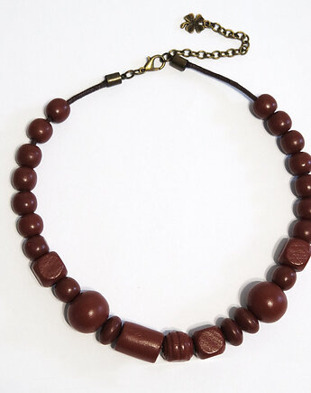 Brązowe, drewniane korale - krótkie, ludowe, yenoo
