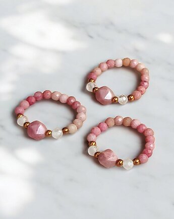 MIŁOŚĆ :: pierścionek : rodonit, kryształ górski,hematyt, kaktusia