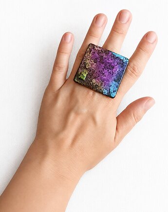 UNIKATOWY pierścionek z żywicy : kolekcja INKY : 44mm, kaktusia