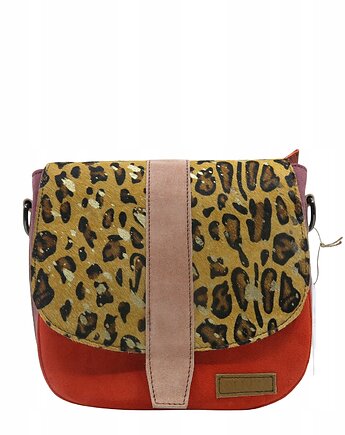 Torebka damska zamszowa na ramię regulowany pasek klapka wzór OLIVKA, Olivka Warsaw