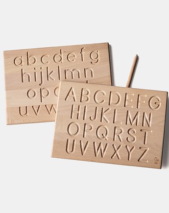 Drewniana zabawka edukacyjna tabliczka do nauki pisania liter, AKOKOKIDS