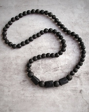 Naszyjnik MĘSKI : czarny turmalin & lawa, kaktusia