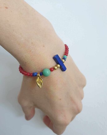 Bransoletka ANTYK EDFU koral, turkus, lapis lazuli mosiądz, modesign