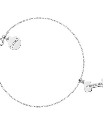 Srebrna bransoletka ciężarek NIGDY SIĘ NIE PODDAWAJ, SOTHO