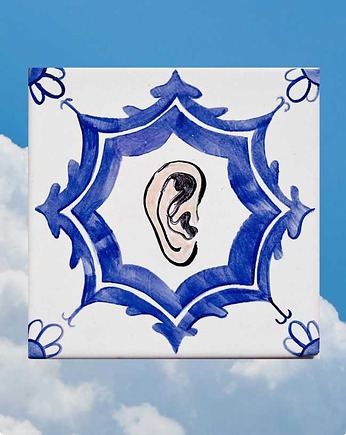 "Som" - Ucho ręcznie malowane na kafelku ceramicznym, azulkafelki