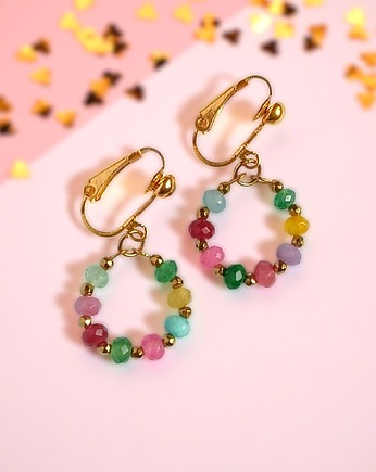 Kolekcja WIANKI : urocze klipsy : jadeit multicolor, kaktusia