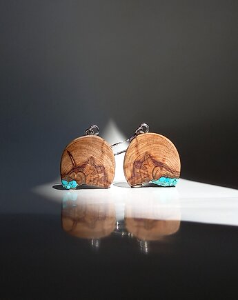 Kolczyki z drewna z turkusem, mazuni
