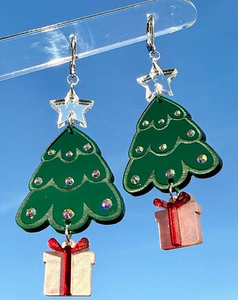 Świąteczne kolczyki duże choinki, kolczyki choinka, BESU