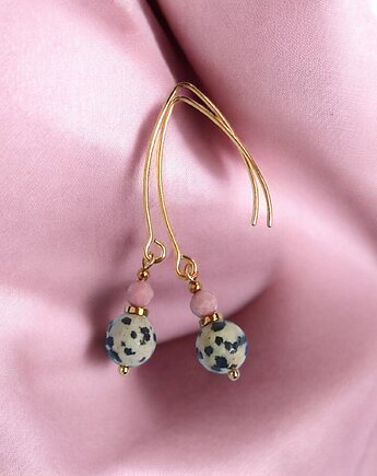 Jaspis dalmatyński i rodonit : kolczyki długie, kaktusia