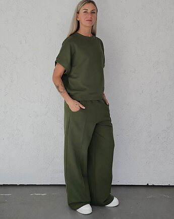 Chiara oversizowy komplet bezrękawnik i spodnie wide leg Khaki, Ablush
