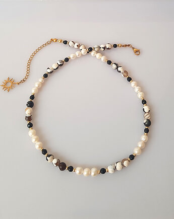 Naszyjnik z Agatem, Jadeitem i Perełkami, Mitsu