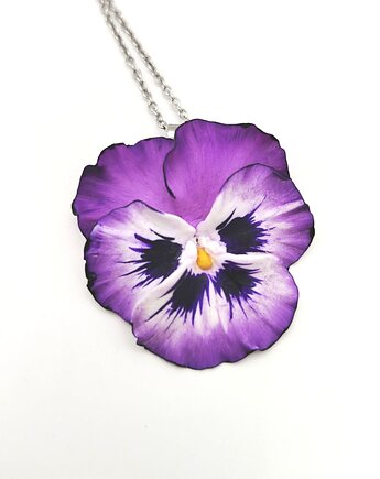 Naszyjnik z bratkiem, biżuteria handmade, glina polimerowa, stal nierdzewna, Albina LaBelle