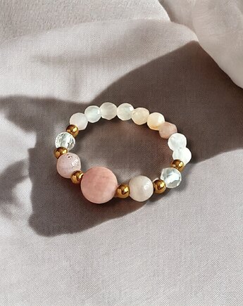 OPTYMIZM - pierścionek - kamień słoneczny,kryształ górski, hematyt, kaktusia