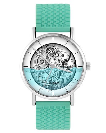 Zegarek - Steampunk wodny - silikonowy, turkus, OSOBY - Prezent dla chłopaka na urodziny