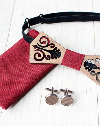 Zestaw z drewnianą muszką FOLK czerwony, EkoCraft