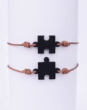 Para pasujących bransoletek z drewnianymi puzzlami, bransoletka z puzzlem, Hunterbone
