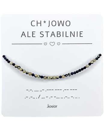 Bransoletka z alfabetem Morse Jaspis dalmatyński Spinel, karolina kosior