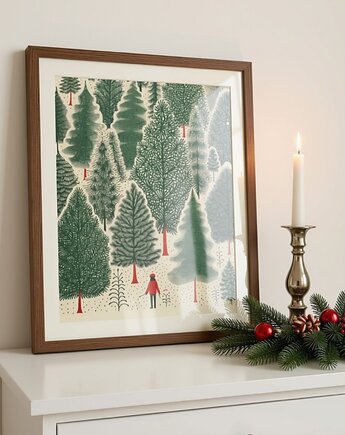 PLAKAT ilustracja skandynawska zimowy las, black dot studio