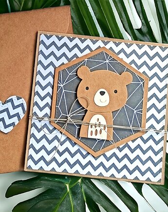 MIŚ zygzak : kartka uniwersalna handmade na urodziny, roczek., kaktusia