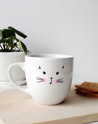 Ręcznie malowany kubek kot, OKAZJE - Prezent na Dzień Kobiet