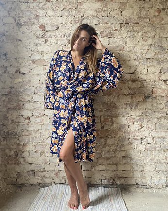 Szlafrok narzutka kimono z wiskozy granat, HisOutfit
