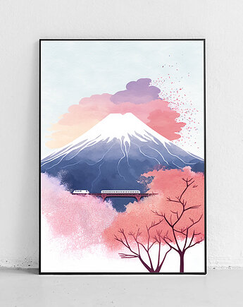 Plakat Góra Fuji z kwitnącymi drzewami i pastelowym niebem, Harvest Maison
