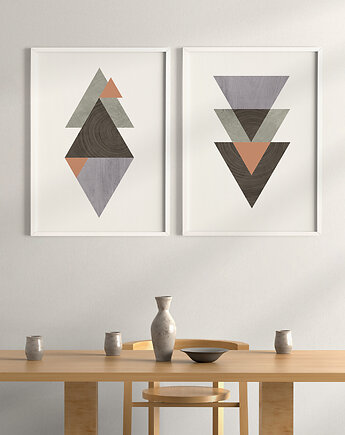 Zestaw 2 geometrycznych grafik na ścianę, skandynawski styl, nordic style., Grawisfera