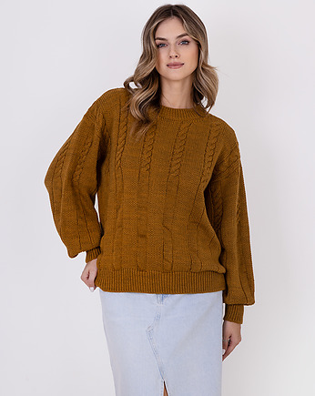 Oryginalny sweter w warkoczowe wzory - SWE323 miodowy MKM, MKMswetry