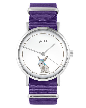 Zegarek - Zając - fiolet, nylonowy, yenoo