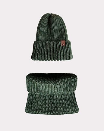 Komplet wełniany - czapka i komin - zielony, Kocie Motki