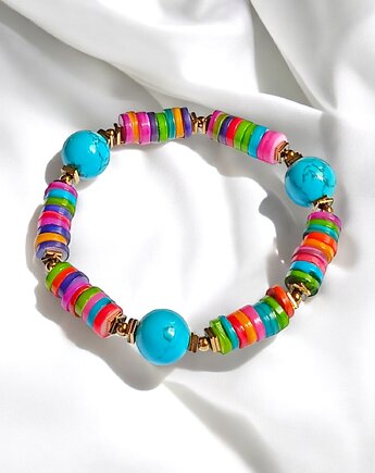 Bransoletka : summer collection :: kolorowa muszla howlit : L, kaktusia