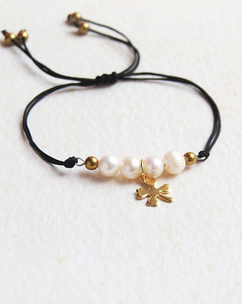 Naturalne perły & koniczynka na szczęście, kaktusia