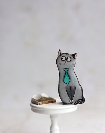 Broszka malowana Kotka Hania w krawacie, Black Cat