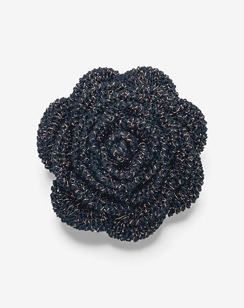 Broszka róża XL - czarna z miedzianą błyszczącą nitką, Frozen Keys