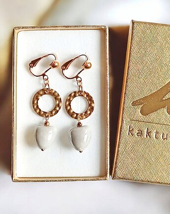 Klipsy długie : serduszka ceramiczne : szare, kaktusia