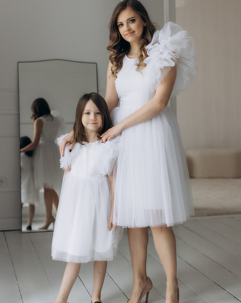 Komplet sukienek LILY dla mamy i córki, kolor biały, mala bajka