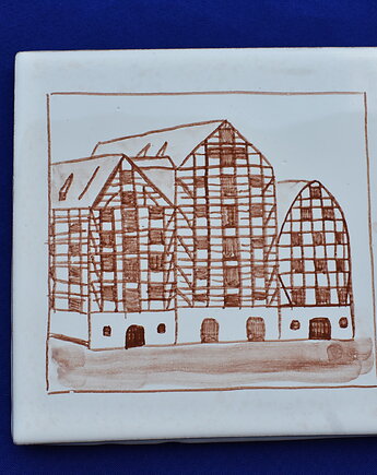 Kafel ręcznie malowany - Spichlerze Bydgoszcz, Kobaltowa Sroka