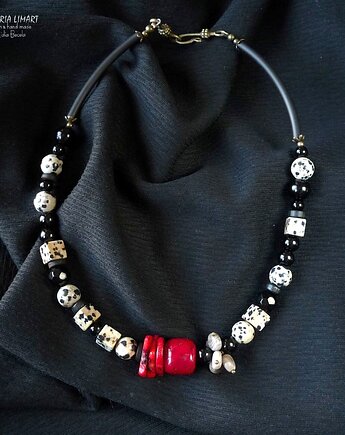 Elegancki naszyjnik z jaspisu dalmatyńskiego, korala i krzemienia Handmade, Galeria Limart