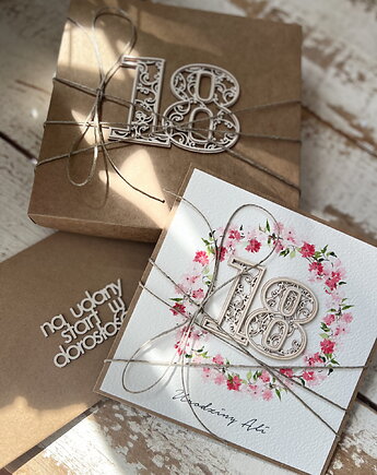 Personalizowany prezent - kartka ręcznie robiona na 18 urodziny w pudełku, po, sorte