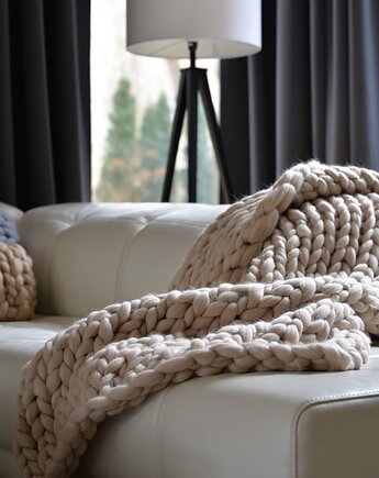 Koc z wełny czesankowej - beżowy 120x170, woolbyAnn