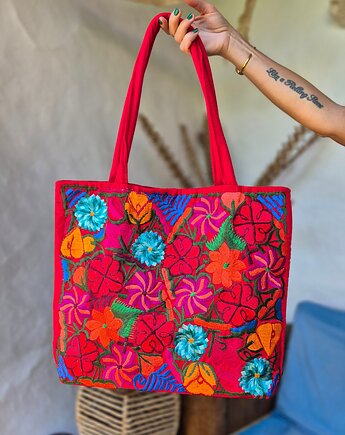 Torba haftowana Arriaga Czerwona duża pojemna, SempreArte