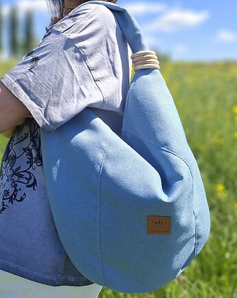 Torba hobo z kółeczkami Plecionka Niebieska, sabi tatka