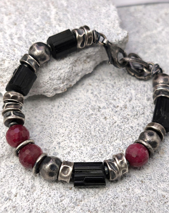 Rubiny, czarny turmalin - bransoleta męska, Zofia Gladysz