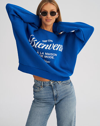 Bluza bez kaptura LOOSE FIT kobalt BIENVENUE damska, HARP TEAM