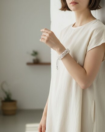 Potrójna bransoletka kryształ górski i perły, galeria nuit